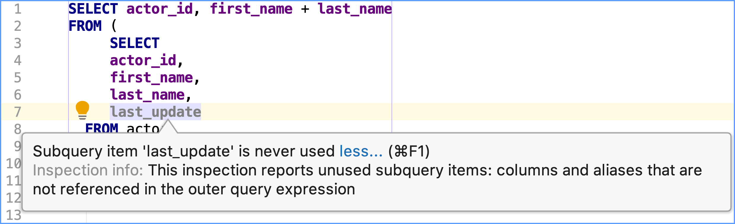 未使用のサブクエリー・アイテム Unused subquery item