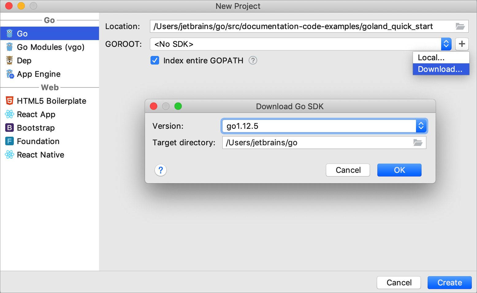 Go SDKをダウンロードする Download Go SDK