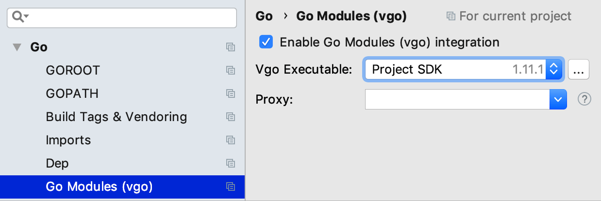 プロジェクトでGoモジュール(vgo)を有効にする Enable Go modules (vgo) in a project