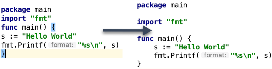go fmtツールの例 Example of the go fmt tool
