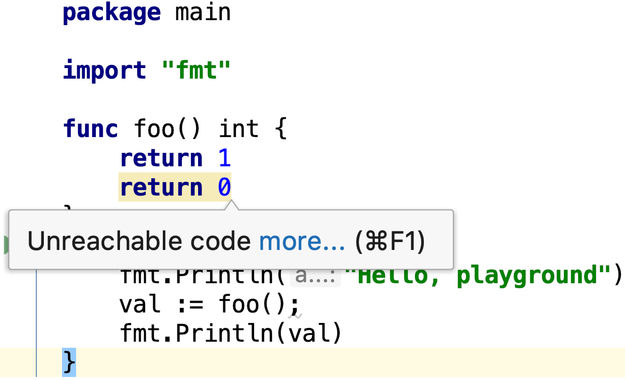 到達不能コードインスペクション The unreachable code inspection