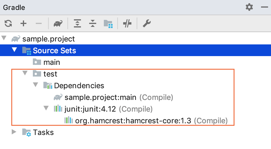 Gradleツールウィンドウ: ソース・セット Gradle tool window: source set