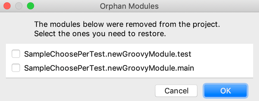 孤立モジュールダイアログ Orphan modules dialog