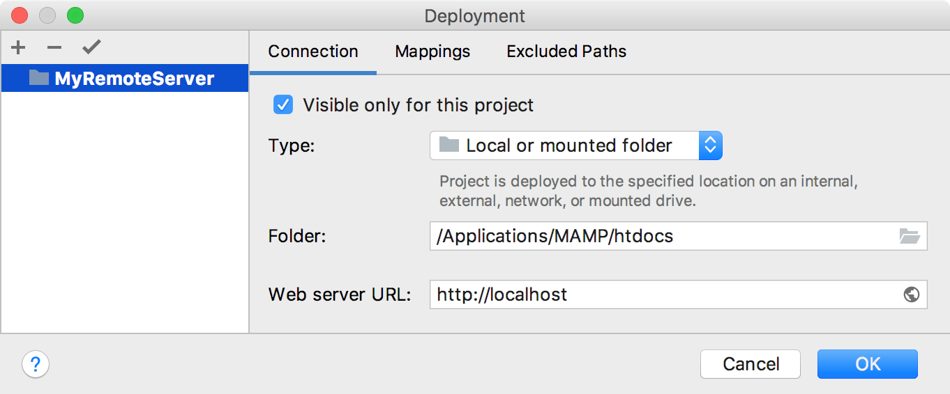 デプロイ接続タブ Deployment Connection Tab