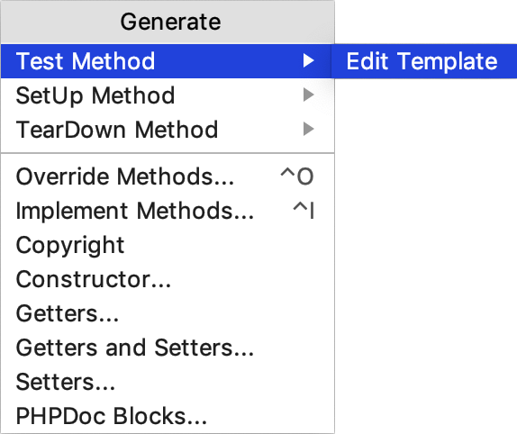 PHPUnitメソッドテンプレートを編集する Edit PHPUnit method template