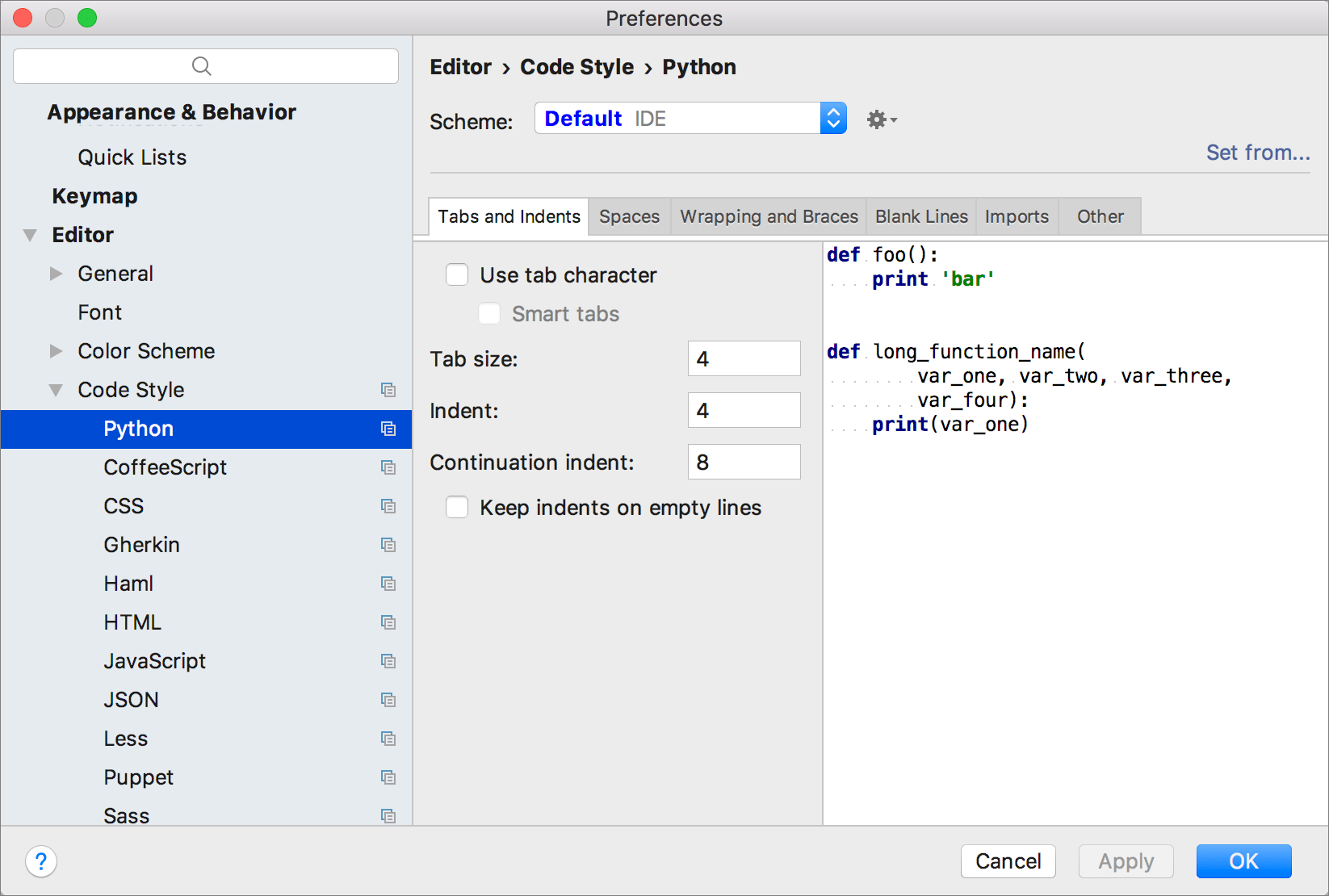 コード・スタイル設定 Code style settings