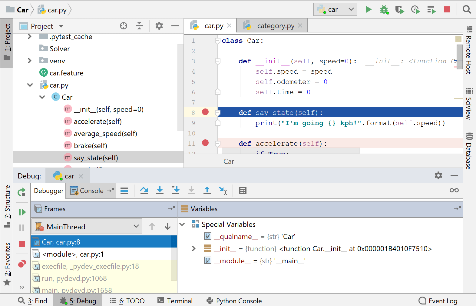 デバッグツールウィンドウ Debug tool window