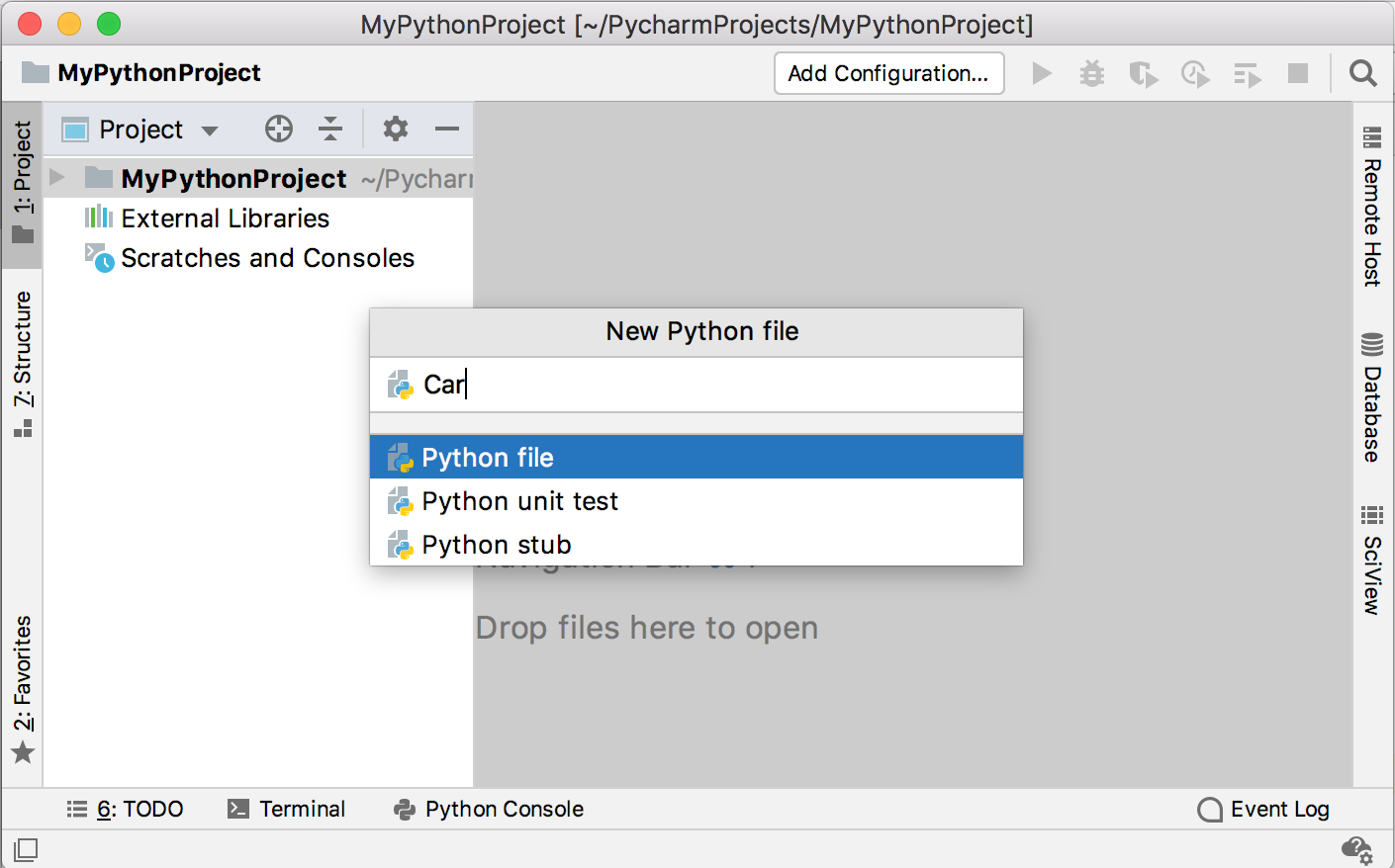 新しいPythonファイルを作成する Creating a new Python file