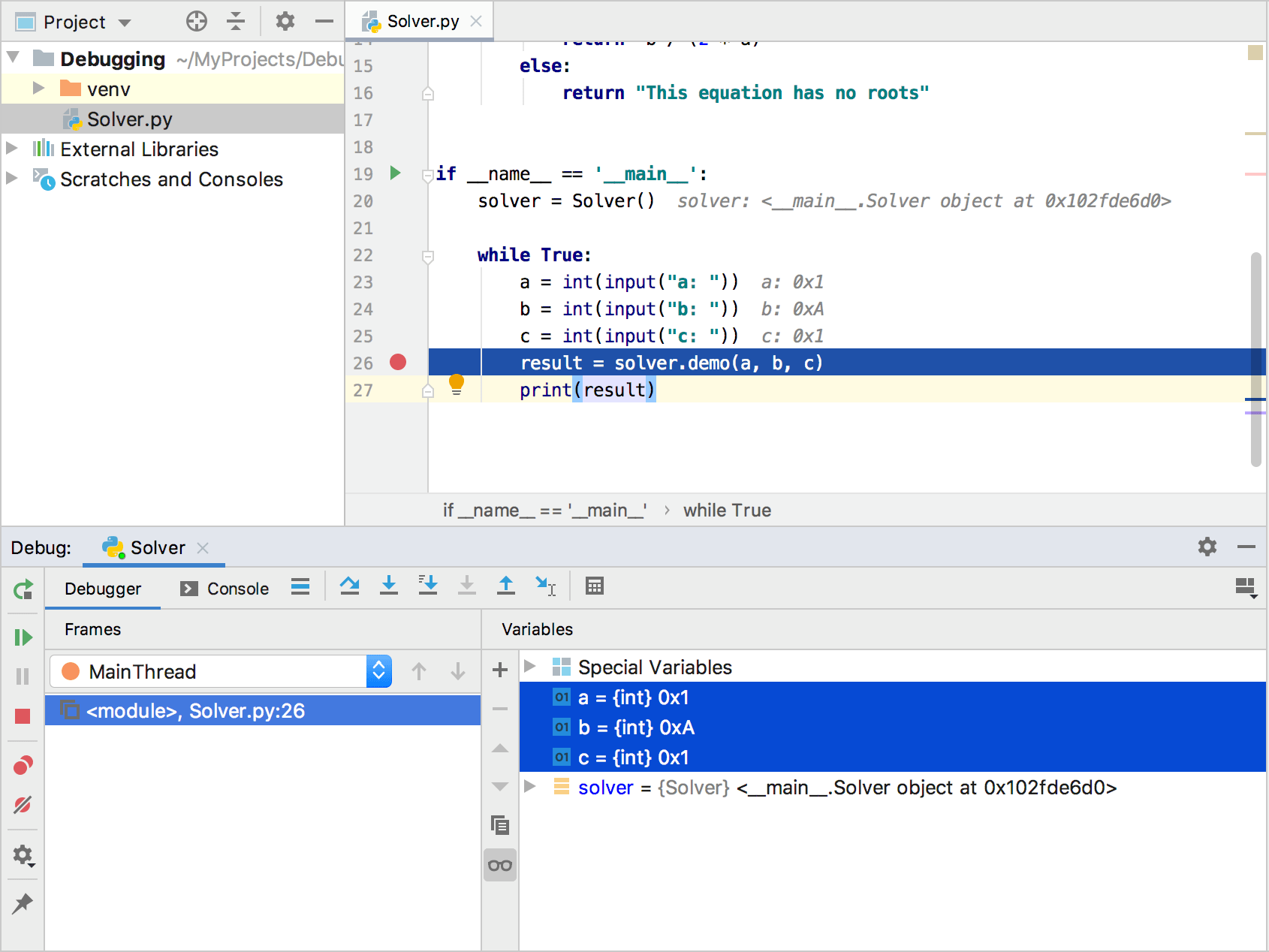 デバッグされた変数の16進表現 Hexadecimal representation of the debuged variables