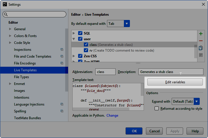 テンプレート設定 Template settings