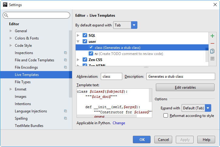 テンプレート設定 Template settings