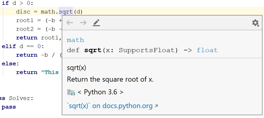 クイックドキュメントウィンドウ Quick Documentation Window