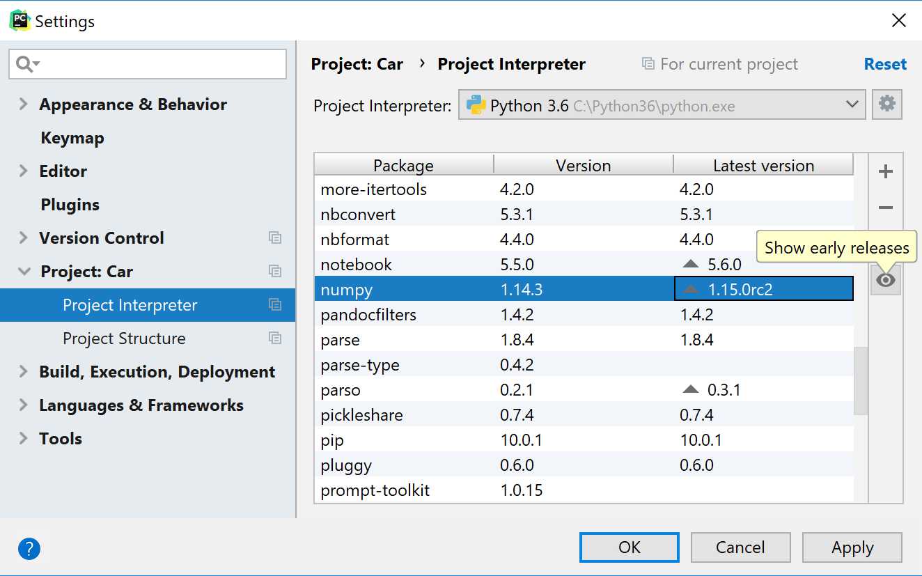 ベータ版やリリース候補を含む最新の利用可能なバージョンを表示する Show latest available versions including beta and release candidates