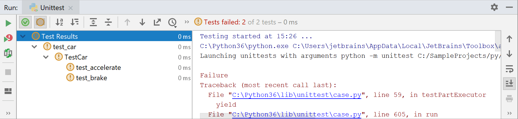 失敗したテスト Failed test
