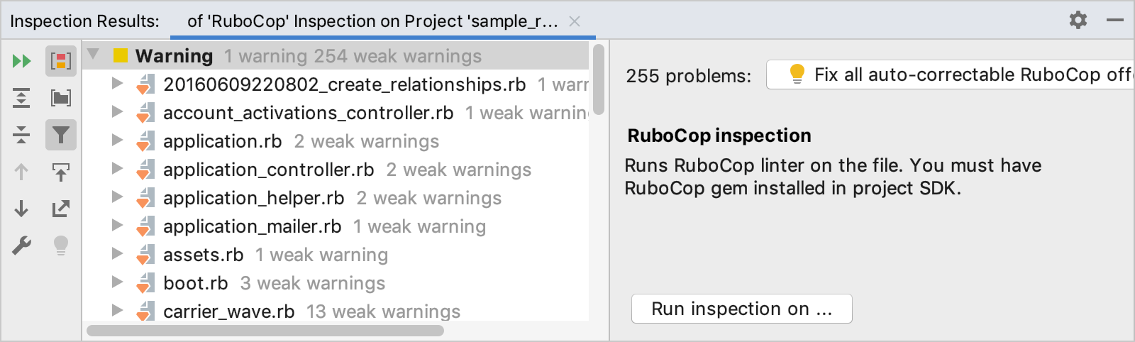 RuboCop インスペクションの結果 RuboCop inspection results