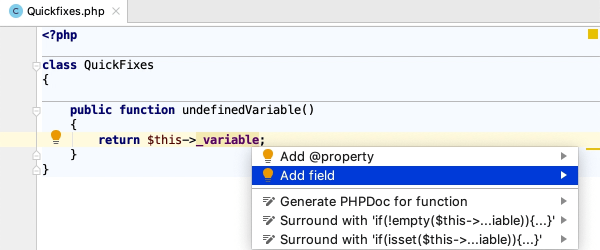 Applying a quick-fix in the editor