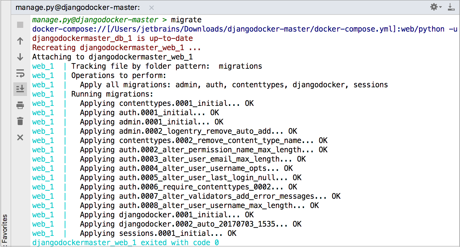 manage.pyタスクはDockerで実行されています manage.py task is running in the Docker