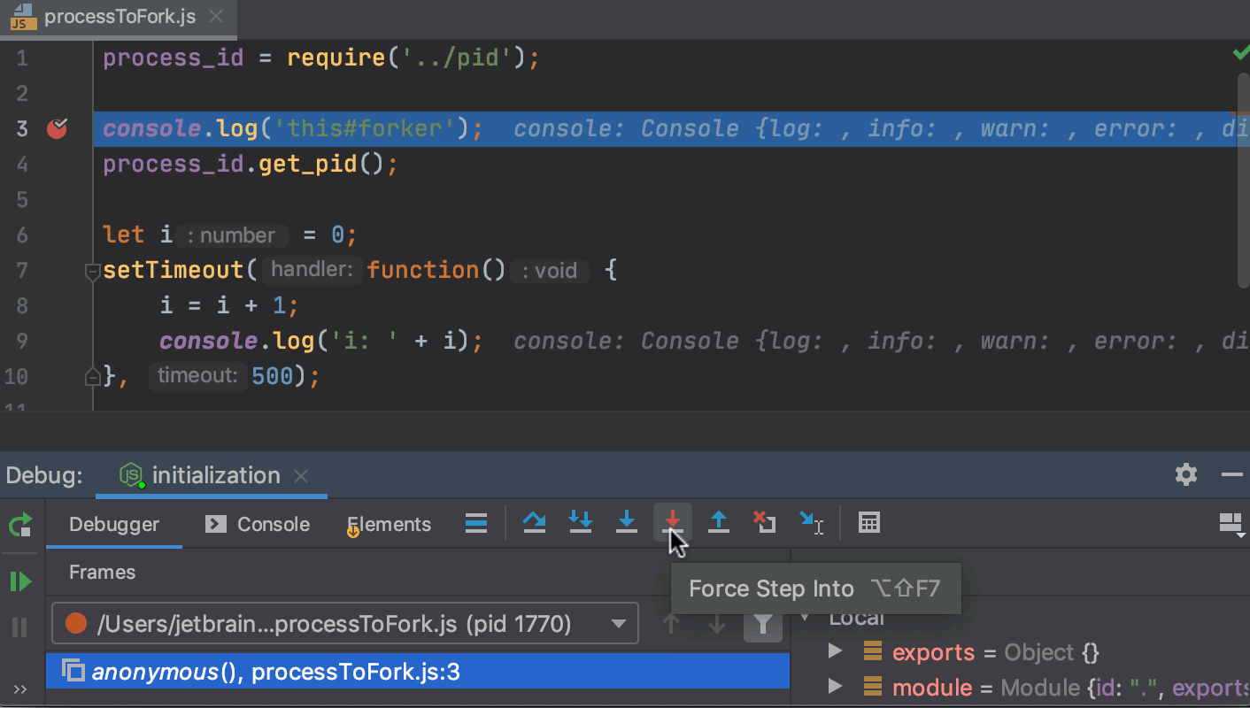 Force step into overrides the list of ignored scripts