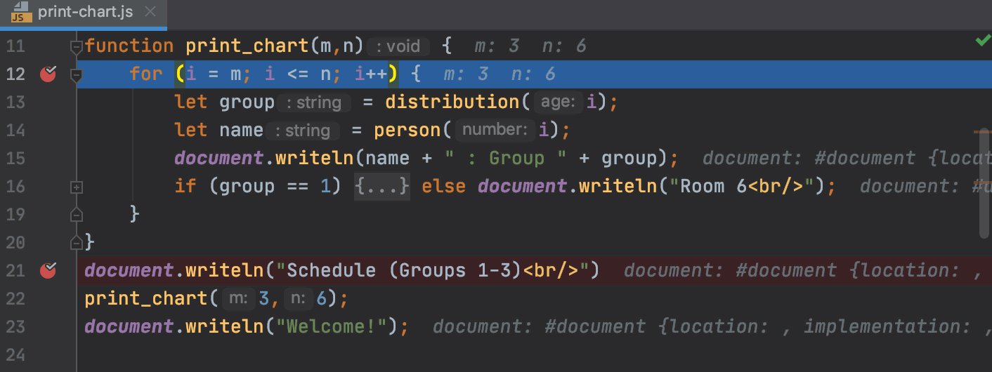 Run to cursor: the debugger stops at the breakpoint in the skipped code