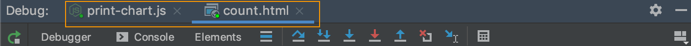 いくつかのデバッグセッション: タブ Several debugging sessions: tabs