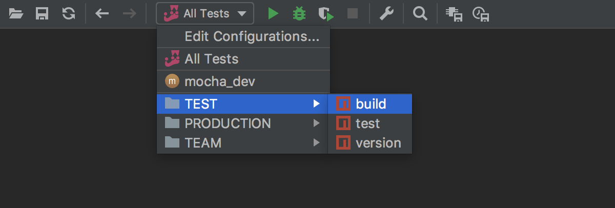 グループ化された実行構成 Grouped run configurations