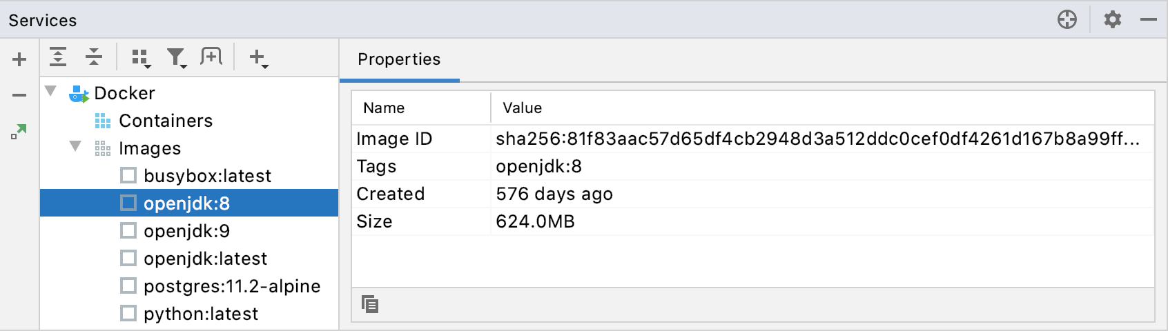 Docker イメージのプロパティ Docker image properties