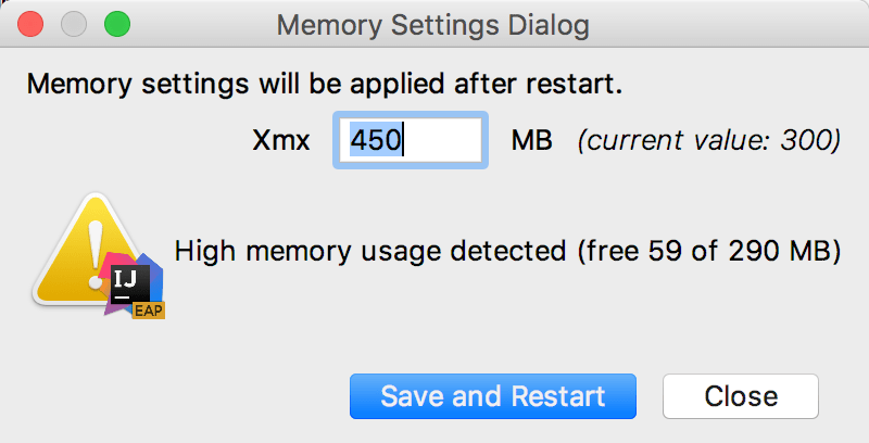 メモリ設定ダイアログ The Memory Settings dialog