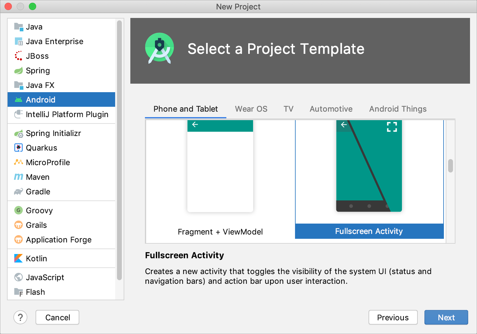 新しいAndroidプロジェクトの作成 Creating a new Android project
