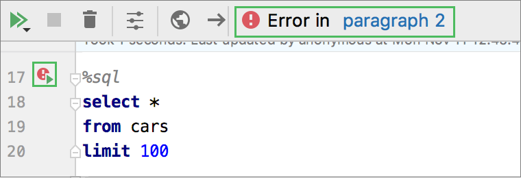 エラーが発生した実行 Execution with errors occurred
