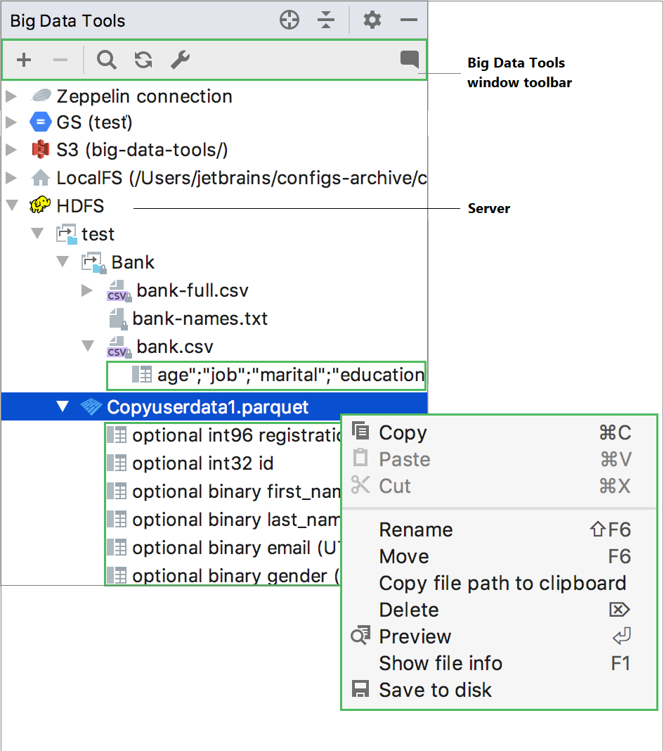 BDTウィンドウのデータファイル Data files in the BDT window