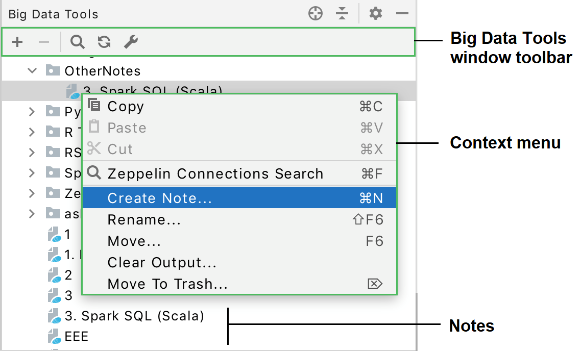 ビッグデータツールウィンドウ Big Data Tools window