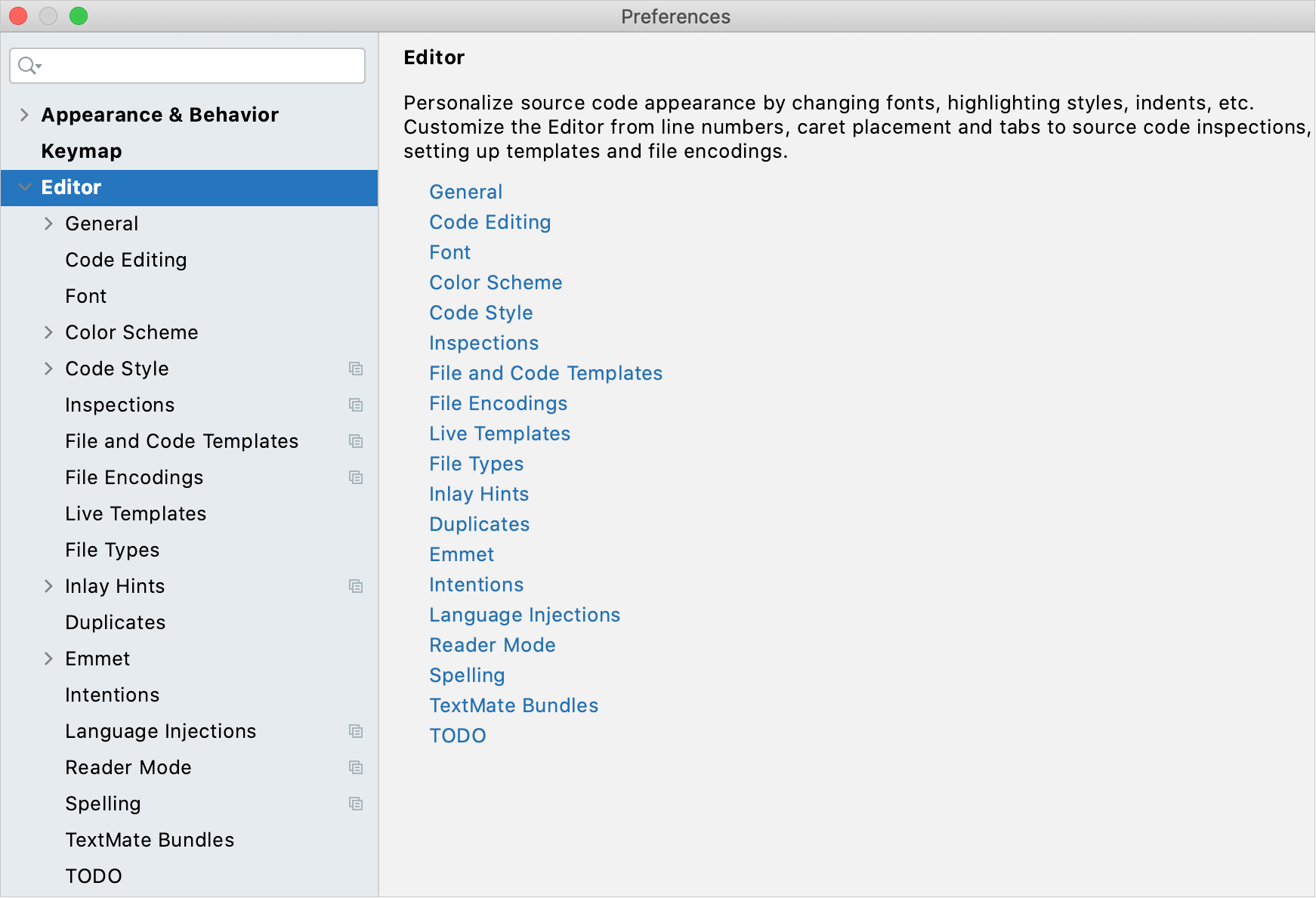 エディター設定 editor settings