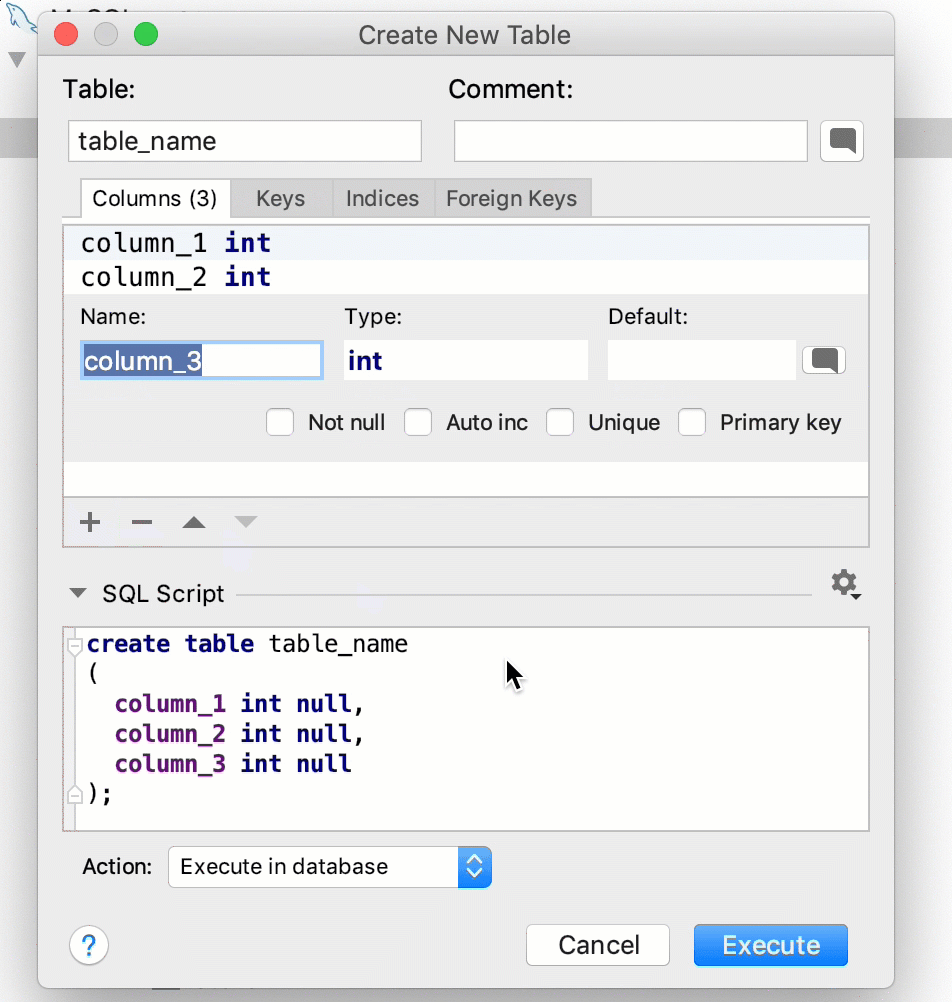 Create a table