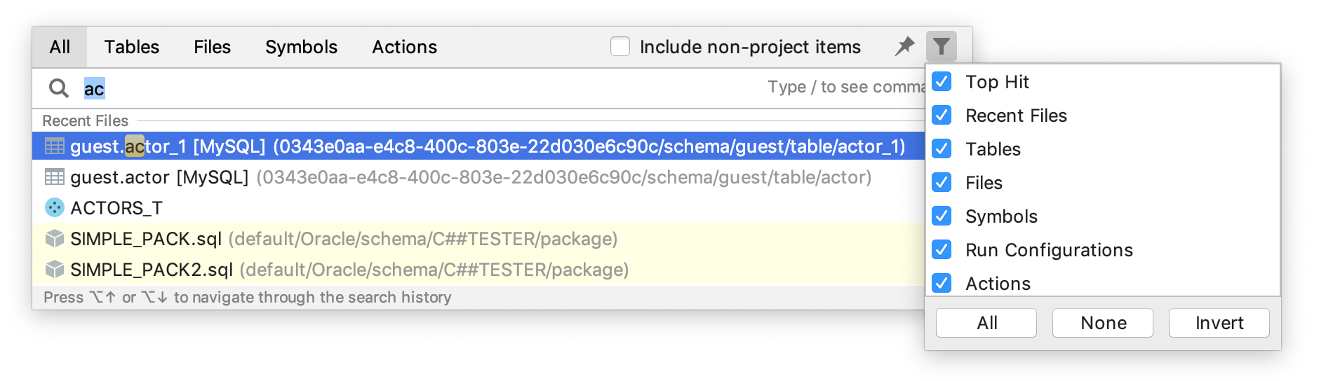 検索からファイルの種類を除外する Exclude file types from search