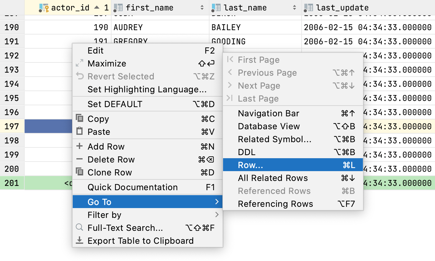 指定された行に移動する Go to a specified row