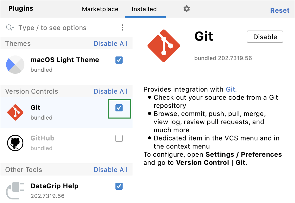 JetBrainsによるGitプラグインのインストール Install the Git plugin by JetBrains