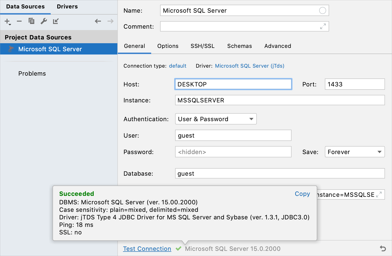 SQL Server認証を使用して接続する Connect by using SQL Server authentication