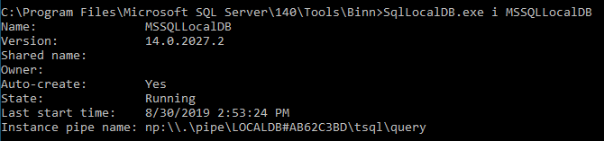 SqllocalDB.exe i MSSQLLocalDBコマンドを実行する Run SqllocalDB.exe i MSSQLLocalDB command