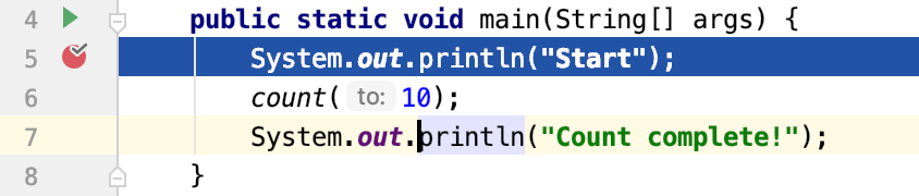 キャレットは、行きたいコードの中にあります Caret is in the piece of code where we want to go