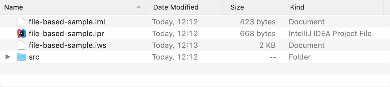 Finderに表示される単純なファイルベースのプロジェクト A simple file-based project shown in Finder