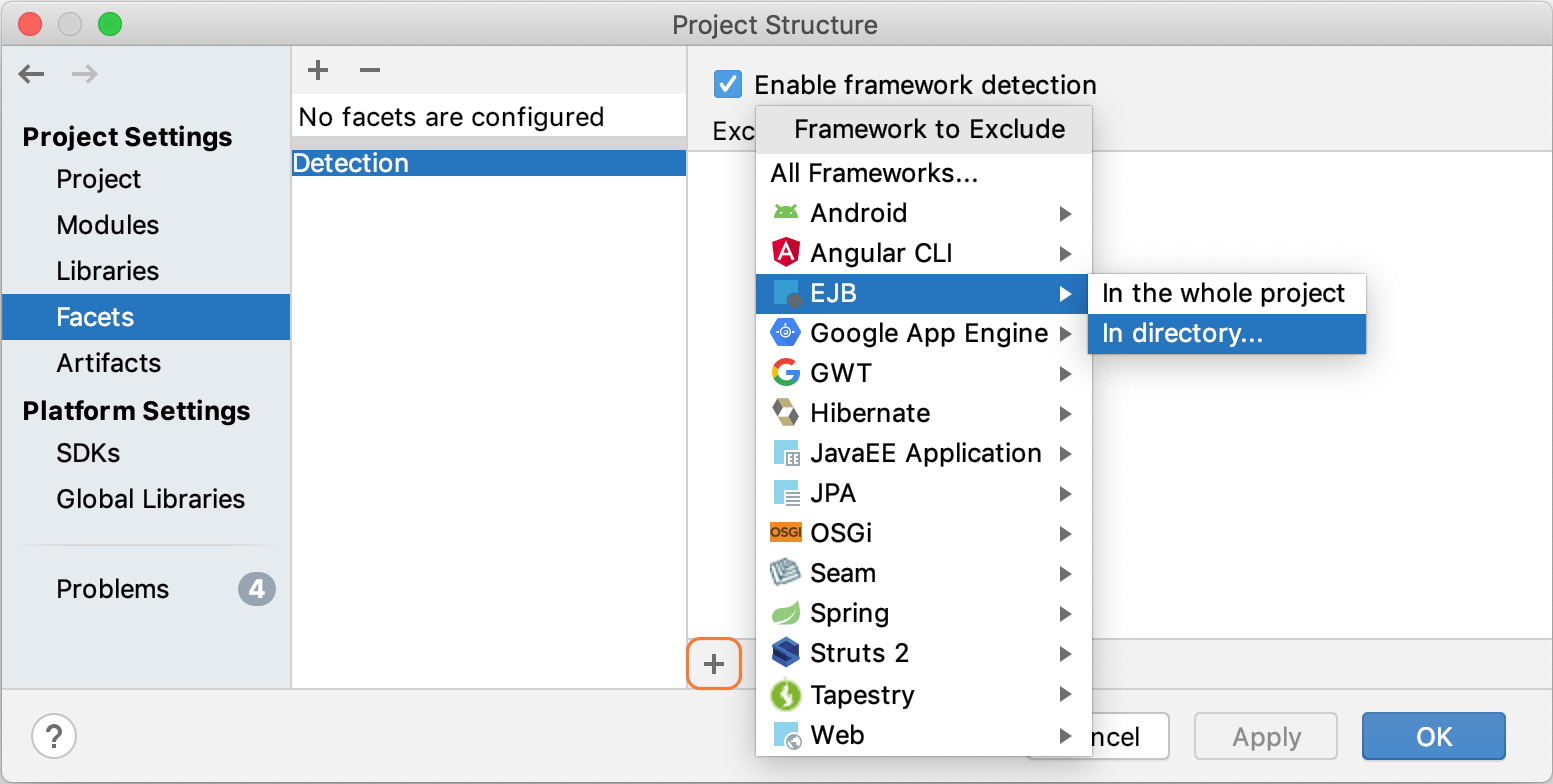 自動検出からフレームワークを除外する Excluding a framework from auto-detection
