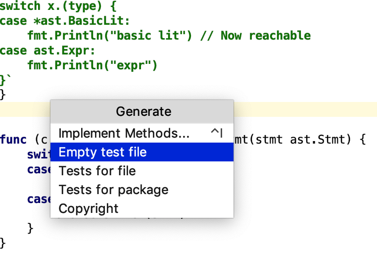 空のテストファイルを生成する Generate an empty test file