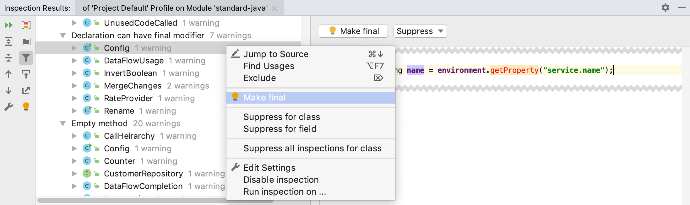 インスペクション結果ツールウィンドウ Inspection results tool window