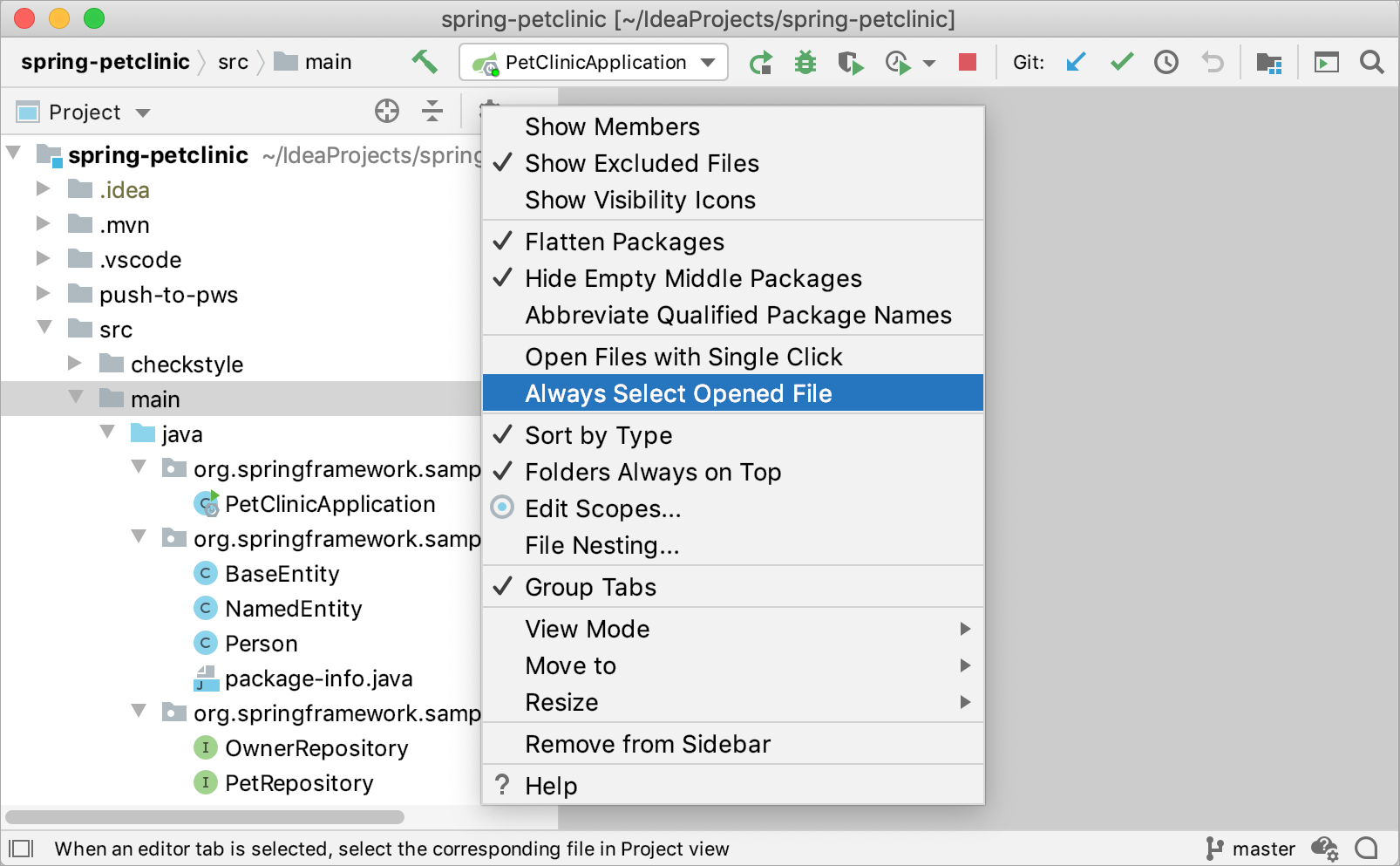 「常に開いているファイルを選択する」オプションを有効にする Enabling the 'Always select opened file' option