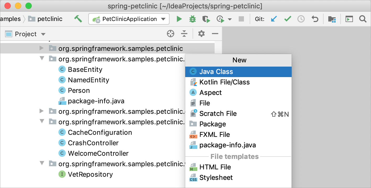 プロジェクトツールウィンドウでの新しいオブジェクトの作成 Creating a new object in the Project tool window