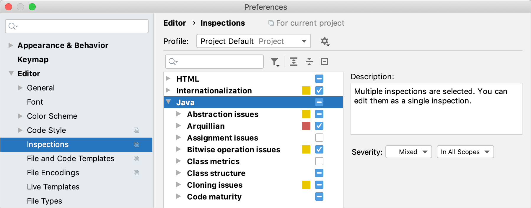 インスペクションダイアログ the Inspections dialog