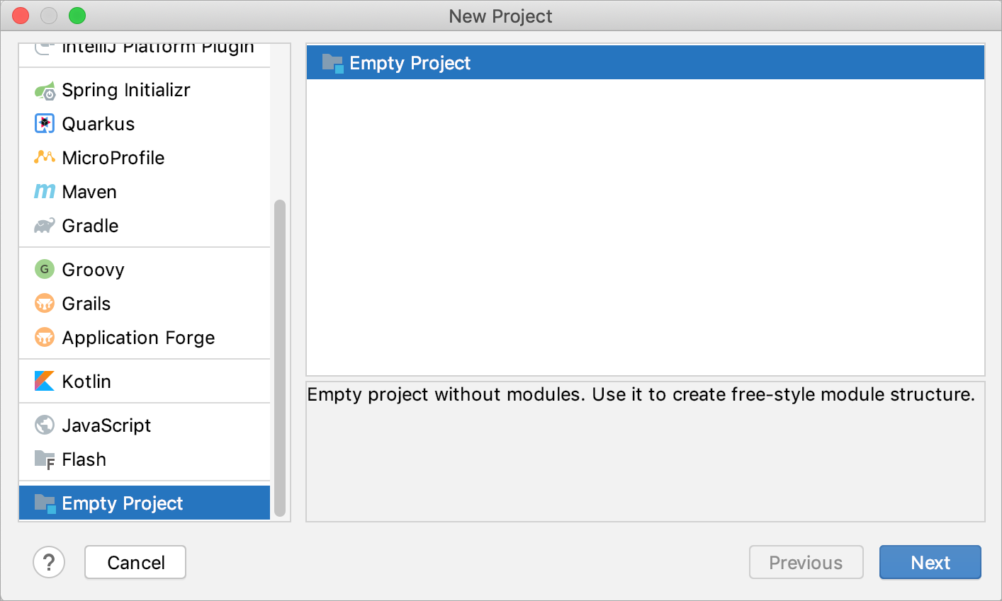新しい空のプロジェクトを作成する Creating a new empty project