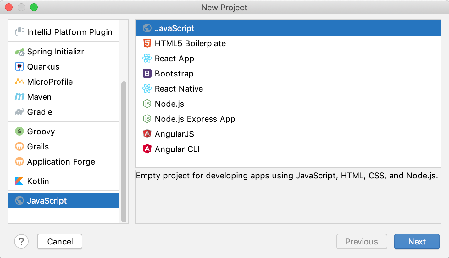 新しいJavaScriptプロジェクトの作成 Creating a new JavaScript project
