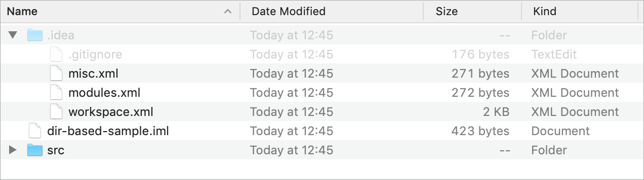 Finderに表示される単純なディレクトリベースのプロジェクト A simple directory-based project shown in Finder