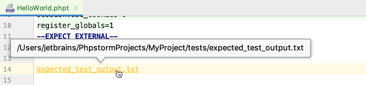 PHPTセクションからファイルに移動する Navigate to file from a PHPT section